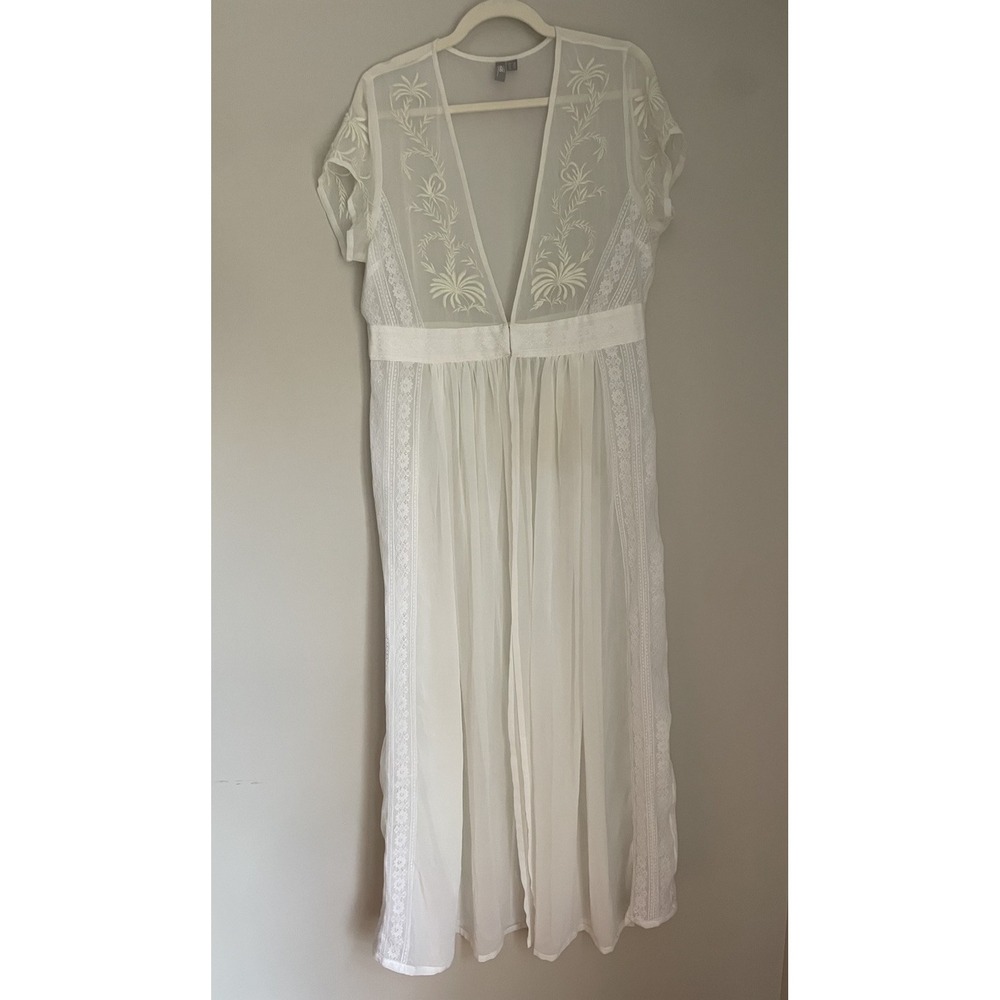 ASOS Women 14 Sheer Maxi Long Cover Up Robe Ivory Embroidered Duster Swim Caftan